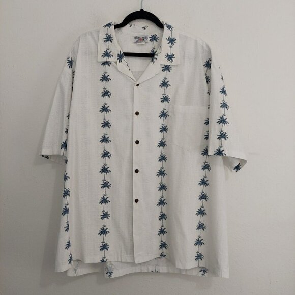 Pacific Legend Men's White Tropical Hawaiian Shirt Short Sleeve Palm Trees 3XL - Picture 2 of 9